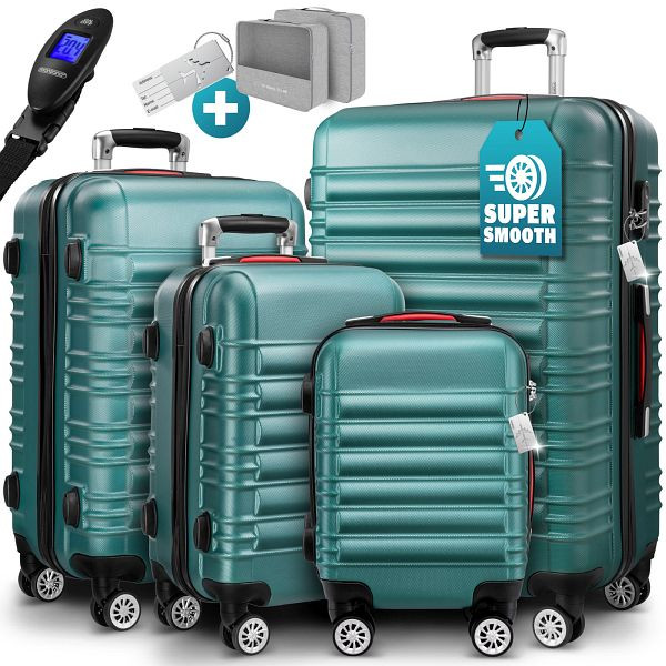 monzana Hartschalenkoffer Set 4-tlg mit Zubehör Rollen 360º Grün ABS, 109976