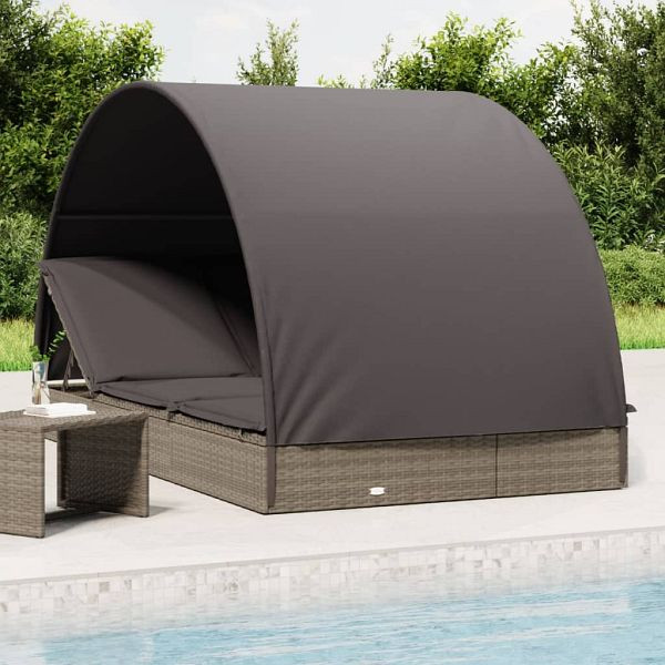 vidaXL 2-Personen-Sonnenliege mit Dach Grau 211x112x140 Poly Rattan, 319655