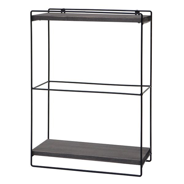 Mendler Wandregal HWC-K77, Hängeregal Regal Küchenregal, Massiv-Holz Metall Industrial 2 Regalböden 50x35x17cm, dunkelgrau, 98622