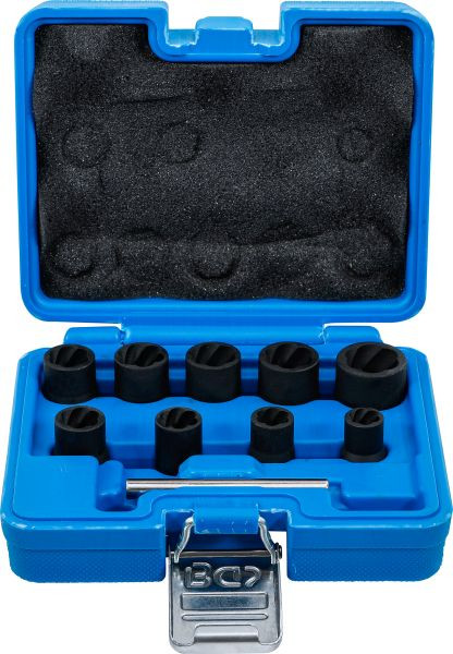 BGS Spiral-Profil-Steckschlüssel-Satz / Schraubenausdreher, Antrieb Innenvierkant 10 mm (3/8"), SW 10 - 19 mm, 10-teilig, 5265