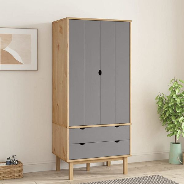 vidaXL Kleiderschrank OTTA Braun&Grau 76,5x53x172 cm Massivholz Kiefer, 348589