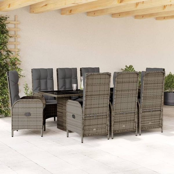vidaXL 9-teilig Garten-Essgruppe mit Kissen Grau Poly Rattan, 3213528