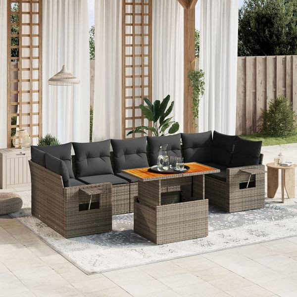 vidaXL 8-teilig Garten-Sofagarnitur mit Kissen Grau Poly Rattan, 3271669