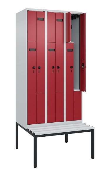 C+P Z-Spind Evolo PLUS, 6 Fächer, 2120x900x815mm, 7035/3003, Drehriegel, Sitzfläche Kunststoff, Sitzbank, 0490537-306 S10058