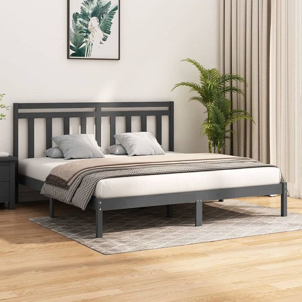 vidaXL Massivholzbett Grau 200x200 cm, 3105272, 8720287040149
