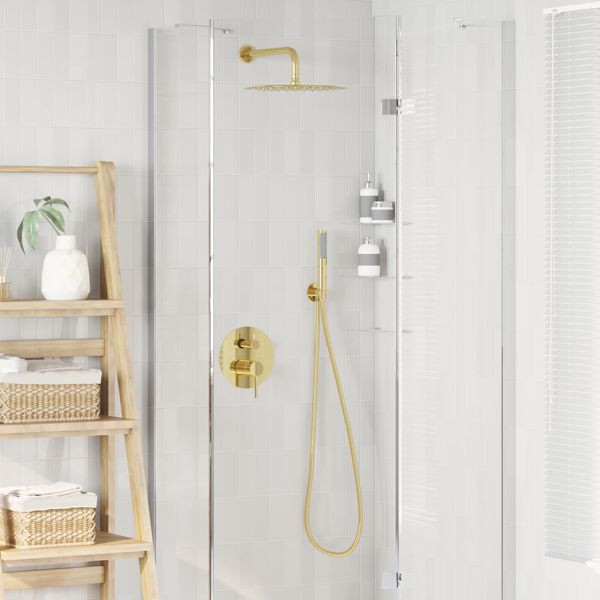 vidaXL Verdecktes Duschsystem (Rund) Gold Edelstahl 201, 42028993