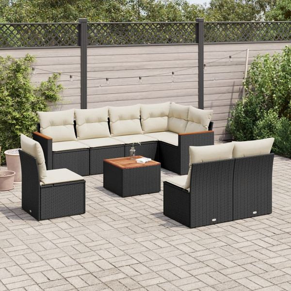 vidaXL 9-teilig Garten-Sofagarnitur mit Kissen Schwarz Poly Rattan, 3258451