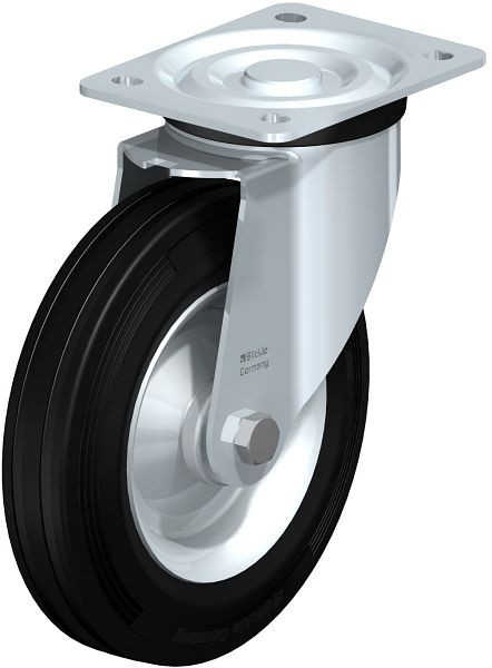 Blickle L-RD 202R Stahlblech-Lenkrolle, mittelschwere Ausführung, mit Anschraubplatte, Zweikomponenten-Vollgummi, Schwarz, 42549