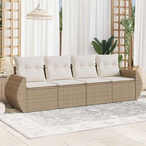 vidaXL 4-teilig Garten-Sofagarnitur mit Kissen Beige Poly Rattan, 3253415
