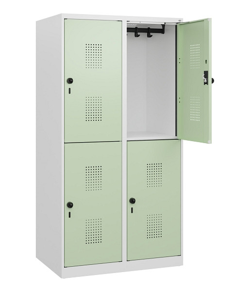 C+P Doppelstöckiger Spind Evolo PLUS, 4 Fächer, 1530x800x500mm, 9016/6019, Drehriegel, 0493005-22 S10021