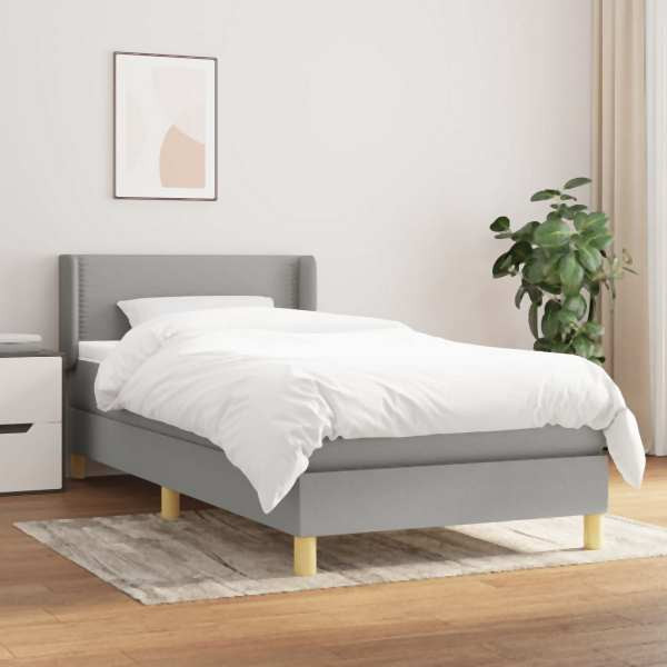 vidaXL Boxspringbett mit Matratze Hellgrau 100x200 cm Stoff, 3130169