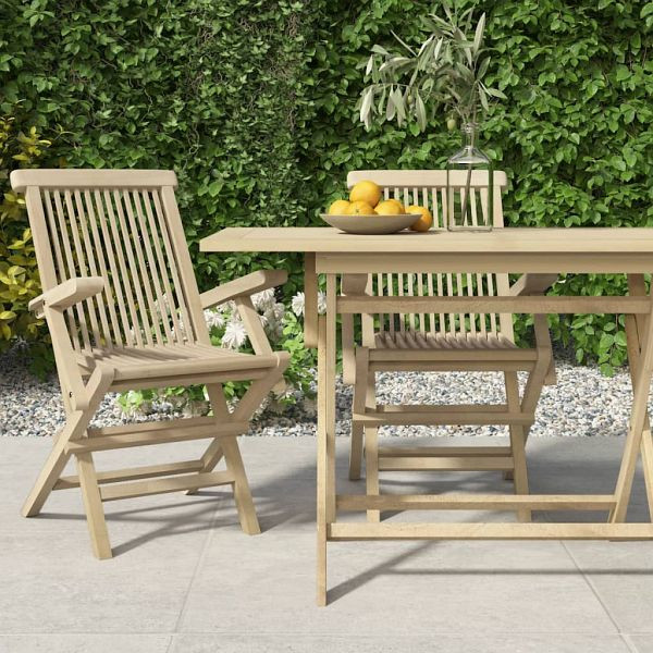 vidaXL Gartenstühle 2 Stück Klappbar Grau 56x61x89 cm Massivholz Teak, 362764