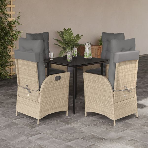 vidaXL 5-tlg. Garten-Essgruppe mit Kissen Beige Poly Rattan, 3213255