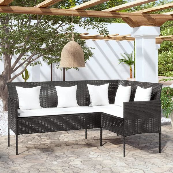 vidaXL Sofa in L-Form mit Kissen Poly Rattan Schwarz, 318584