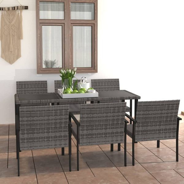 vidaXL 7-tlg. Garten-Essgruppe Poly Rattan Grau, 3065715