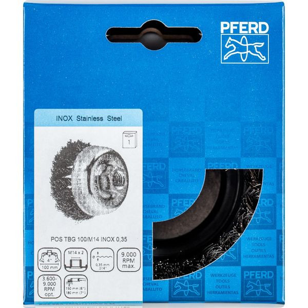 Pferd Topfbürste mit Gewinde, gezopft POS TBG 100/M14 INOX 0,35, 43308033