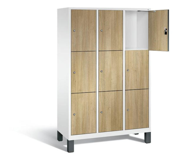C+P Schließfachschrank Evolo, H1850xB1200xT500mm, Farbe: Verkehrsweiß / Dekor Eiche Sereno, 48010-323 S10167