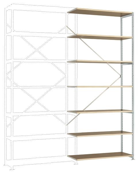 Manuflex Breitfach-Steckregal Anbauregal mit 7 Holzverbundböden, HxBxT = 3000 x 1250 x 400 mm, lichtgrau, RP1726.7035