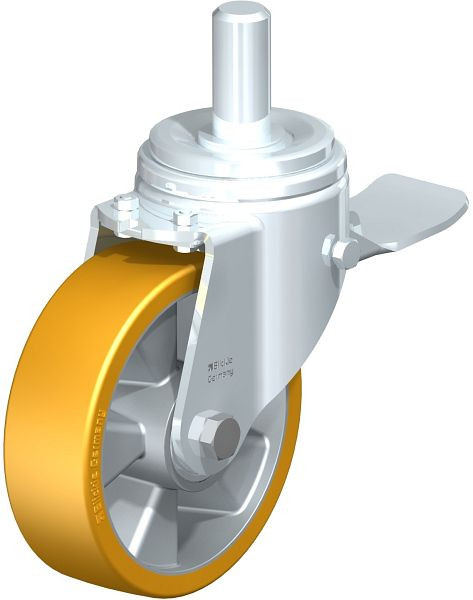 Blickle LHZ-ALTH 160K-ST Stahlblech-Lenkrolle, Schwerlast-Ausführung, mit Zapfen & Feststeller, Blickle Extrathane®, Hellbraun, 852530