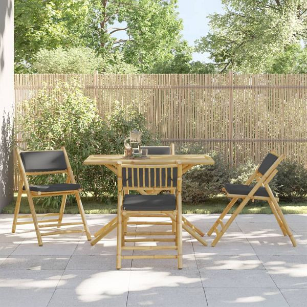 vidaXL 5-tlg. Bistro-Set Klappbar mit Dunkelgrauen Kissen Bambus, 3208936