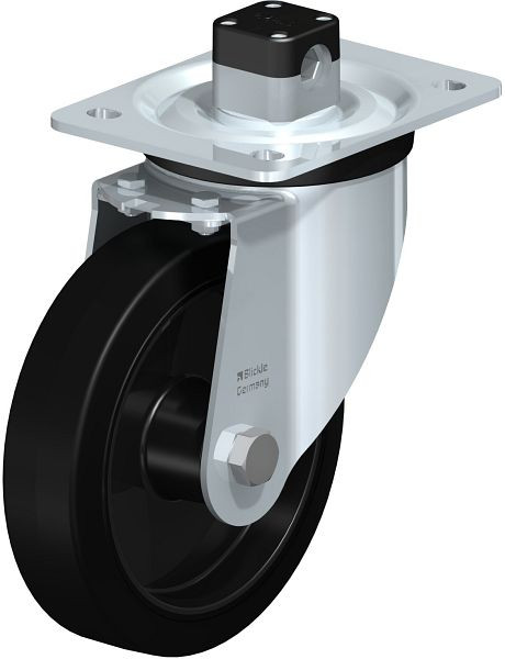 Blickle L-POEV 161R-CS11 Stahlblech-Lenkrolle, mittelschwere Ausführung, mit Anschraubplatte & Zentralfeststeller, Elastik-Vollgummi, Schwarz, 850593