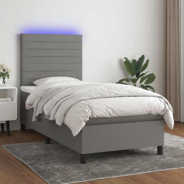 vidaXL Boxspringbett mit Matratze & LED Dunkelgrau 80x200 cm Stoff, 3134910