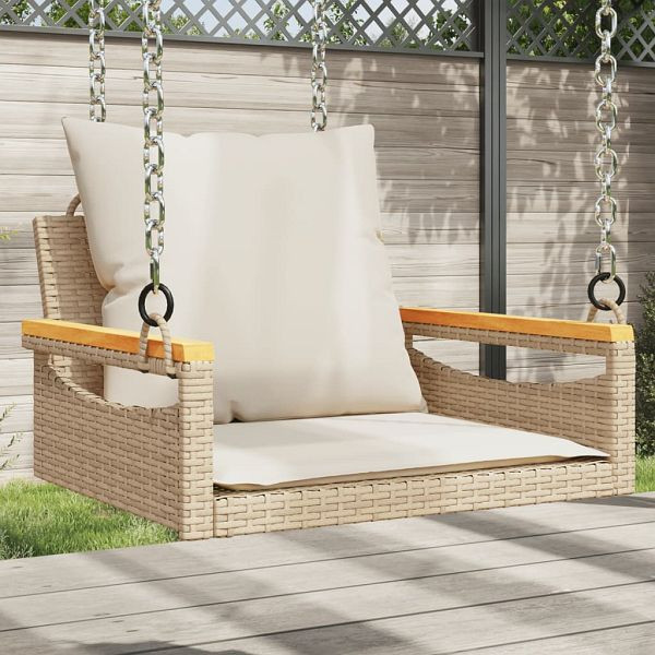 vidaXL Hängesessel mit Kissen Beige 63x62x40 cm Poly Rattan, 368166