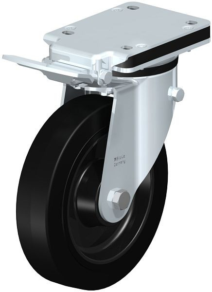 Blickle LK-POEV 200K-IS Stahlblech-Lenkrolle, mittelschwere Ausführung, mit Anschraubplatte & Feststeller, Elastik-Vollgummi, Schwarz, 658831