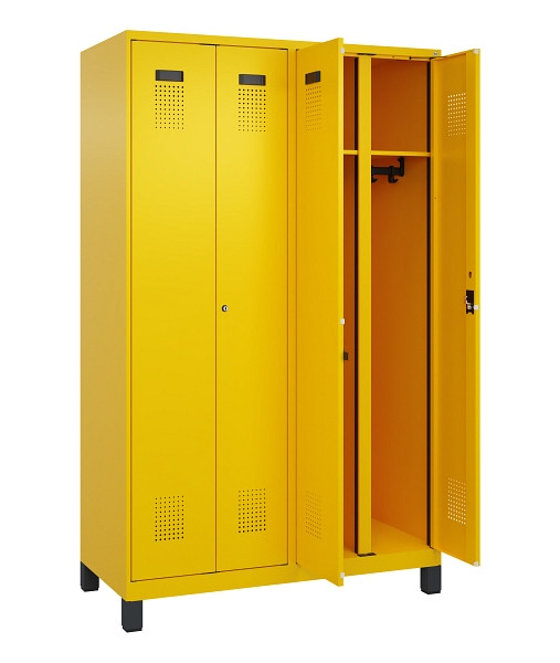 C+P Schwarz-Weiß-Spind Evolo PLUS, mit Füßen, 4 Abteile, 1950x1200x500mm, 1023/1023 Verkehrsgelb, Abteilbreite 300 mm, Schlüssel 2, 049012-40 S10049