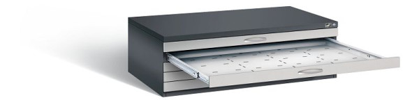 C+P Flachablageschrank Serie 7100_7200, H420xB1350xT960mm, Farbe: Schwarzgrau / Weißaluminium, Bügelgriff, 7200-000 S10146
