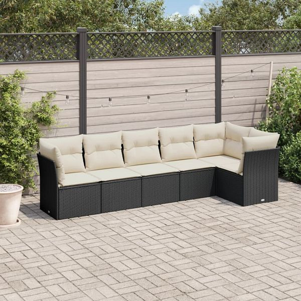 vidaXL 6-teilig Garten-Sofagarnitur mit Kissen Schwarz Poly Rattan, 3249495