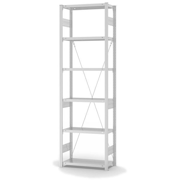 hofe Grundregal, zerlegt, 6 Böden 2500 x 300 x 750 mm, lichtgrau, Fachlast 220kg pro Boden, einseitige Bedienung, HKG25307XM