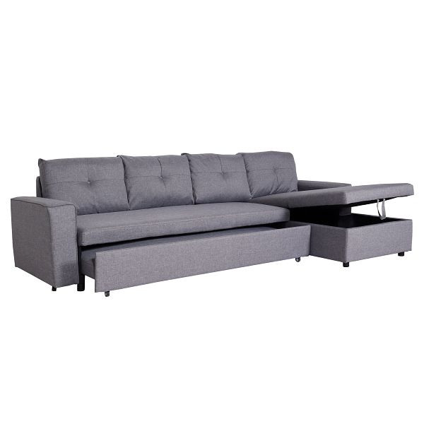 Mendler Ecksofa mit Bettkasten HWC-L16, Couch Sofa L-Form, Liegefläche rechts Nosagfederung Stoff/Textil 290cm, grau, 98300+98301+98302