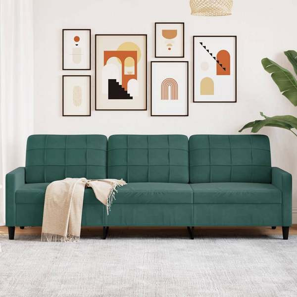 vidaXL 3-Sitzer-Sofa Dunkelgrün 210 cm Samt, Polyester, 4007646