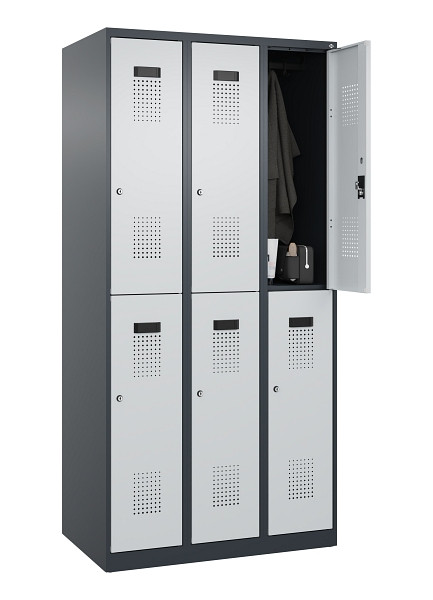C+P Doppelstöckiger Spind Evolo PLUS, 6 Fächer, 1850x900x500mm, 7016/7035, Zylinderschloss, 049300-30 S10044
