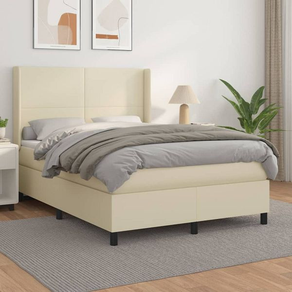 vidaXL Boxspringbett mit Matratze Creme 140x190 cm Kunstleder, 3132377, 8720287341505