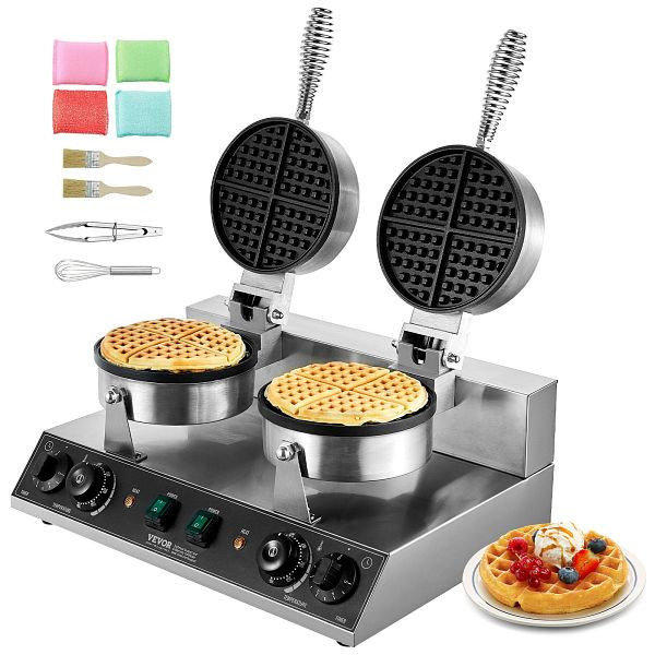 VEVOR Kommerzielles Waffeleisen Waffelmaker, Doppelkopf 2460W Runde Waffeln, SYBLSHFBJZYBC5B6EV2