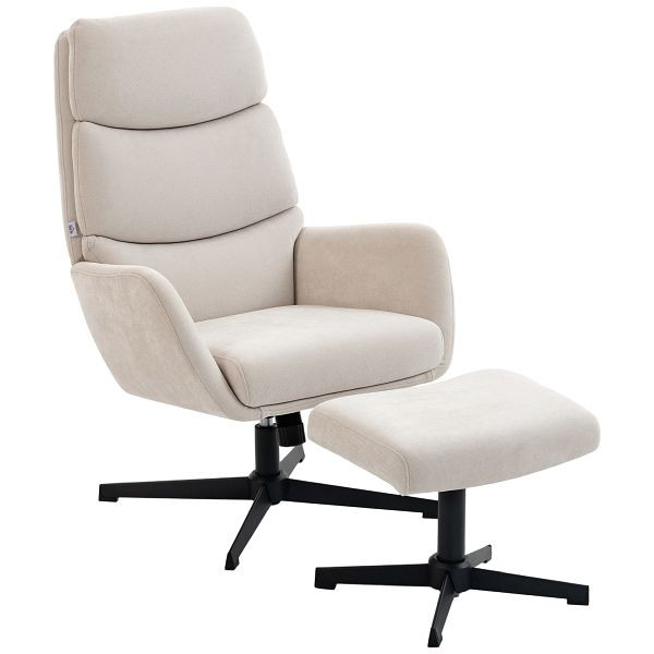 HOMCOM Polstersessel mit Fußhocker, Lounge-Sessel mit hoher Rückenlehne, Metallbasis, für Wohnzimmer, Schlafzimmer, Beige, 83B-620V00BG
