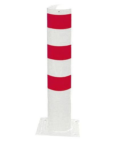 Schake Absperrpfosten Stahl, verzinkt, weiß beschichtet, 3 rote Streifen, dm 273, H 1500 mm, zum Aufdübeln, 249363