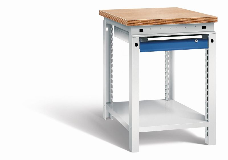 Otto Kind Werkbank Serie function Typ 103, Multiplexplatte 40 mm, bündig, 1Schublade 120 mm, Gehäuse RAL 7035, Front RAL 5010, 072320186