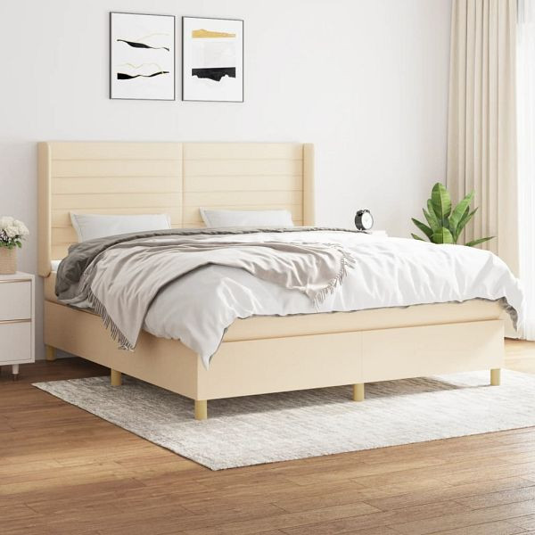 vidaXL Boxspringbett mit Matratze Creme 180x200 cm Stoff, 3132094