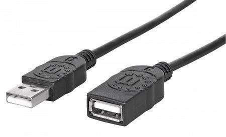 MANHATTAN Hi-Speed USB 2.0 Verlängerungskabel, USB 2.0, Typ A Stecker - Typ A Buchse, 480 Mbps, 1 m, Schwarz, 308519