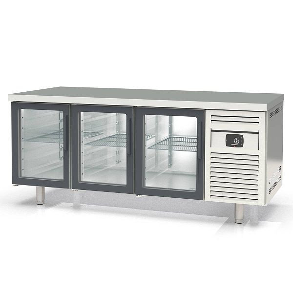 Vaiotec TOPLINE Bäckerei Kühltisch / 3-fach EN 60x40 mit 3 Glastüren, 2020 x 800 mm, 11789