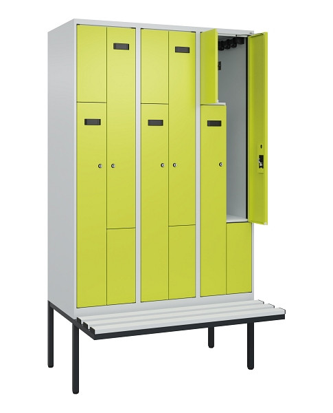 C+P Z-Spind Evolo PLUS, Bank, 6 Fächer, 2120x1200x815mm, 7035/0024, Zylinderschloss, Material Sitzfläche Kunststoff, 0490437-326 S10096