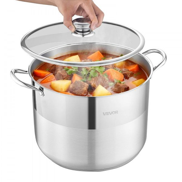 VEVOR Edelstahl Kochtopf 15,1 L mit Glasdeckel, Induktionsgeeignet, PFOA- & PFAS-frei für Gas-/Elektroherd, Ideal für Pasta, JTTG16QTBXGL9LHNF001V0