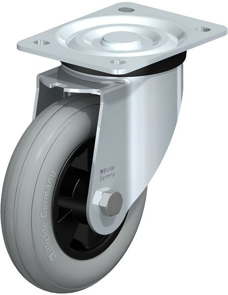 Blickle L-VWPP 160G-SG Stahlblech-Lenkrolle, mittelschwere Ausführung, mit Anschraubplatte, Weichgummi, Grau, 630046