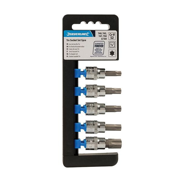 Silverline T40–T60-Steckschlüsseleinsätze, 3/8-Zoll-Antrieb, 5-tlg. Satz, T40–T60, 580431