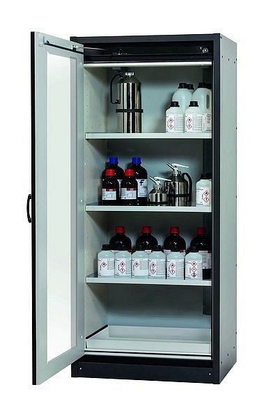 asecos Sicherheitsschrank Q-DISPLAY-30, Q30.195.086.WDFW in lichtgrau RAL 7035 mit 3x Fachboden (Stahlblech), 32781-061-30045