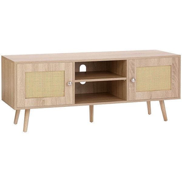 VEVOR Rattan-TV-Ständer, für 140 cm Fernseher, Retro-TV-Ständer, Rattan-TV-Konsole mit verstellbaren Regalen & 2 Türen, Eiche, TBDSJ47INXMSQ9ZW3V0