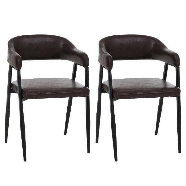 Mendler 2er-Set Esszimmerstuhl HWC-P29, Küchenstuhl Lehnstuhl Polsterstuhl, Industrial Retro Vintage Kunstleder, dunkelbraun, 118686